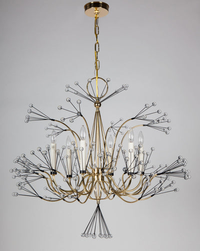 Tony Duquette Collection image 1 of a Splashing Water 37 Chandelier made-to-order.  Shown in Duquette Brass with Black sprays.