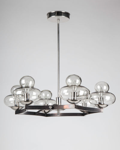 Vintage Collection image 1 of a Star Form Chandelier with Bubble Glass Shades antique in a Polished Nickel and Blackened Steel finish.
