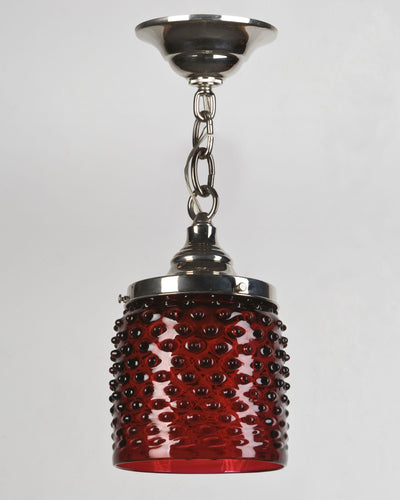 Vintage Collection image 1 of a Textured Red Glass Pendant with Hobnail Pattern antique in a Polished Nickel finish.