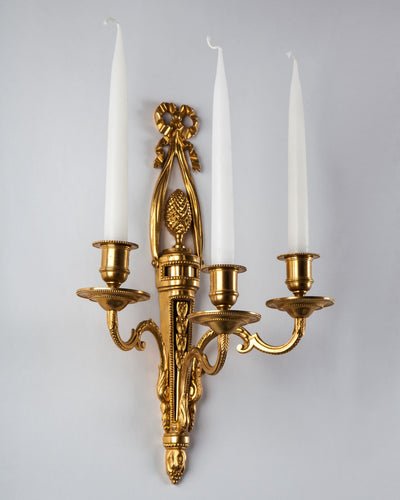 Vintage Collection image 1 of a pair of Three Arm Gilded Candle Sconces antique.