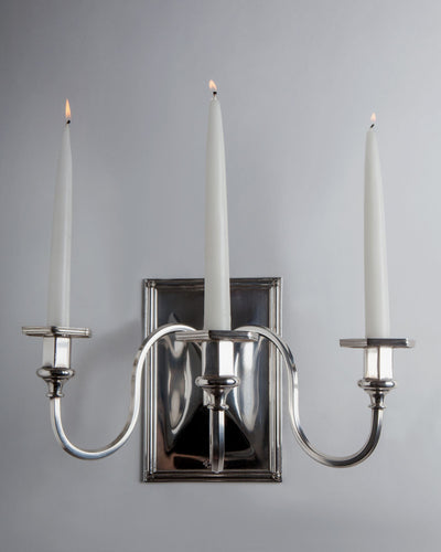 Vintage Collection image 1 of a pair of Three Arm Silverplate Candle Sconces antique in a Original Antique Finish finish.
