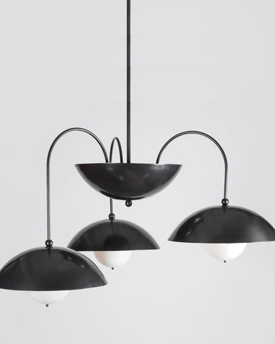 Commune Collection image 1 of a Triple Dome Chandelier with Solid Shades made-to-order.  Shown in Dark Waxed Bronze.