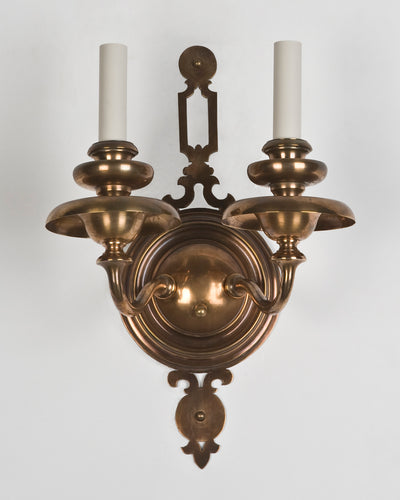 Vintage Collection image 1 of a pair of Two Arm Bronze Bradley and Hubbard Sconces antique.