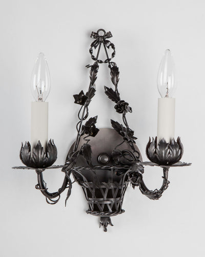 Vintage Collection image 1 of a pair of Two Arm Flower Basket Sconces antique in a Custom Finish finish.