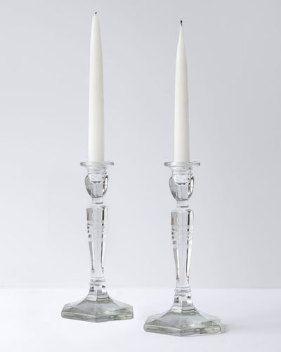 Vintage Collection image 1 of a pair of Wheel Cut Glass Candlesticks antique.