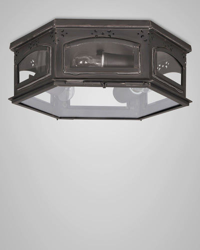 Scofield Lighting Collection image 1 of a Arched Window Flush Mount Large made-to-order.  Shown in Bronzed Copper with clear glass.