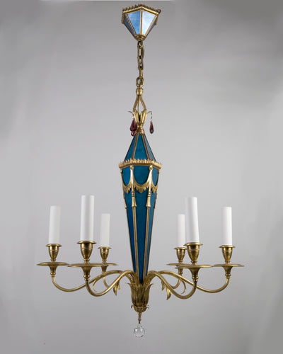 Vintage Collection image 1 of a Blue Mirrored Chandelier antique.