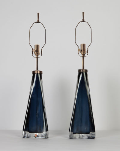 Vintage Collection image 1 of a pair of Blue Orrefors table lamps antique.