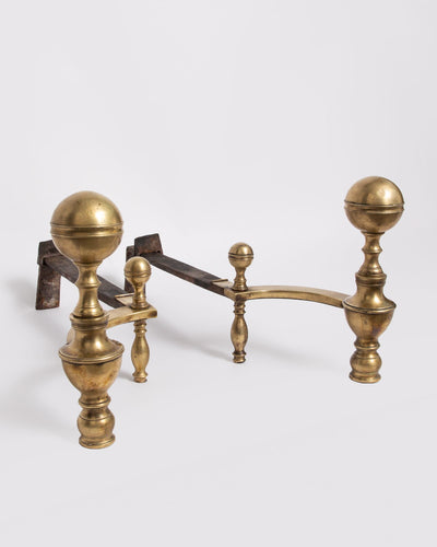 Vintage Collection image 1 of a pair of Brass Baluster Form Andirons with Log Stops antique.