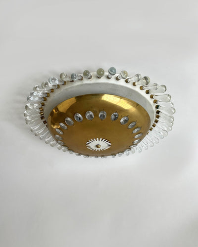 Vintage Collection image 1 of a Brass Dome Palwa Flush Mount with Crystal Teardrops antique.