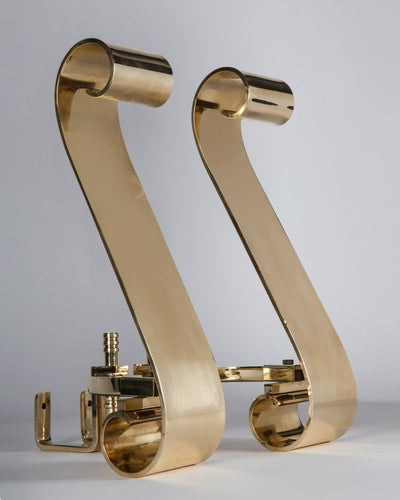 Vintage Collection image 1 of a pair of Brass Scroll Andirons antique in a Original Brass finish.