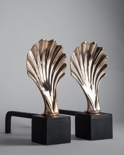 Vintage Collection image 1 of a pair of Brass Shell Andirons antique in a Original Antique Finish finish.