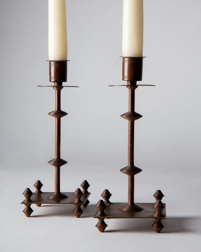Vintage Collection image 1 of a pair of Brass Spindle Candlesticks antique.