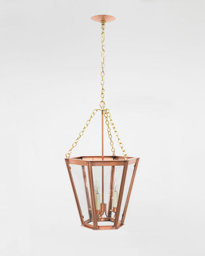 Scofield Lighting Collection image 1 of a Bridgeport Hanging Lantern Small made-to-order.  Medium size shown in Natural Copper.