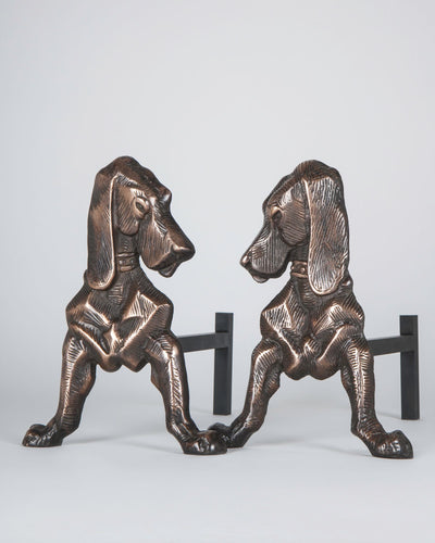 Vintage Collection image 1 of a pair of Bronze Hound Andirons antique.