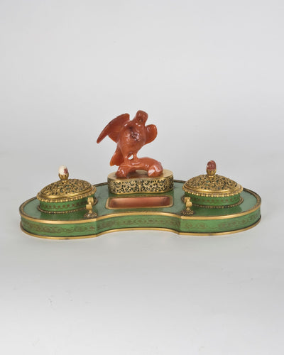 Vintage Collection image 1 of a Carnelian and Gilt Bronze Inkwell antique.