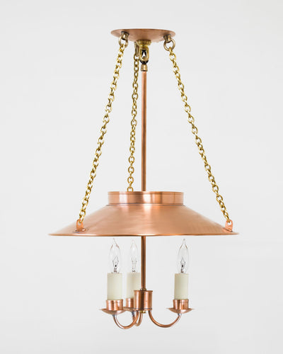 Scofield Lighting Collection image 1 of a Danbury Hanging Pendant Small made-to-order.  Shown in Natural Copper with Ivory Dripless Polyresin Candlesleeves.