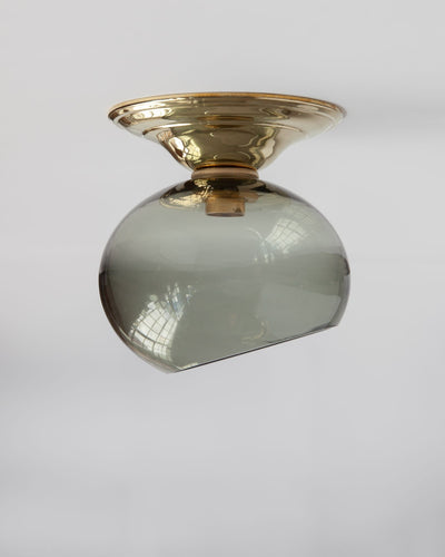 Remains Lighting Co. Collection image 1 of a Devon Flush Mount with Dollop Glass made-to-order.  Shown in Polished Brass with Dusk glass.