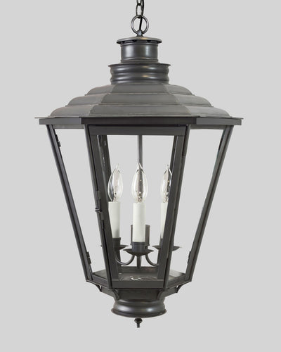 Scofield Lighting Collection image 1 of a English Gas Exterior Hanging Lantern Large made-to-order.  Shown in Bronzed Copper.