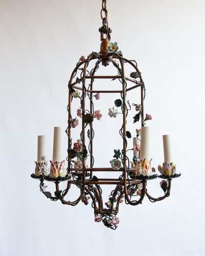 Vintage Collection image 1 of a French Chandelier with Porcelain Painted Flowers antique in a Original Antique Finish finish.