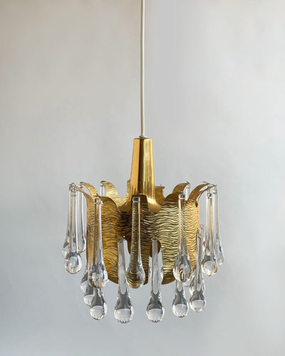 Vintage Collection image 1 of a Gilded Palwa Chandelier with Teardrop Crystals antique.