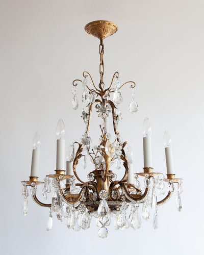 Vintage Collection image 1 of a Gilt Metal Rock Crystal Chandelier antique.