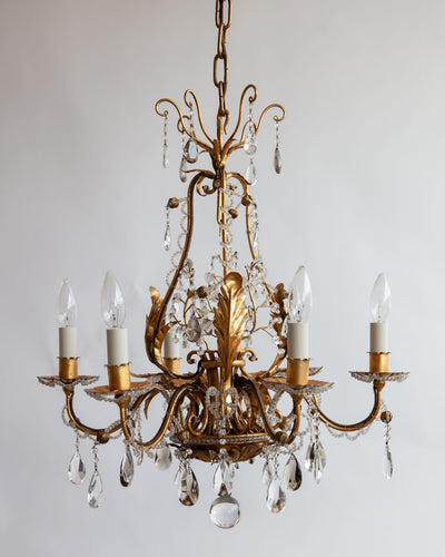 Vintage Collection image 1 of a Gilt Metal Rock Crystal Chandelier antique.