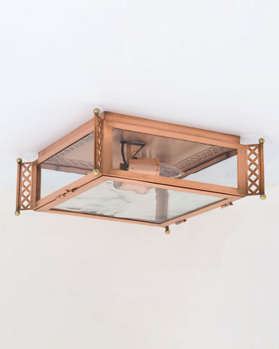 Scofield Lighting Collection image 1 of a Greenwich Flush Mount Large made-to-order.  Shown in Natural Copper with Restoration Glass.