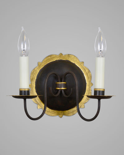 Scofield Lighting Collection image 1 of a Hand-Cut Decorative Sconce made-to-order.  Shown in Aged Tin with optional Yellow Gold Leaf.