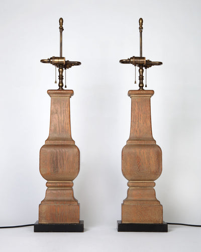 Vintage Collection image 1 of a pair of Italian Cerused Oak Lamps antique.