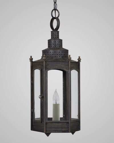 Scofield Lighting Collection image 1 of a Liberty Tree Hanging Lantern Small made-to-order.  Shown in Aged Tin.