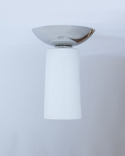 Remains Lighting Co. Collection image 1 of a Moderne Flush Mount with Tapered Glass made-to-order.  Shown in Polished Nickel with White glass.