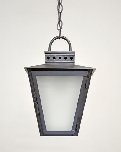 Scofield Lighting Collection image 1 of a Mystic Exterior Hanging Lantern Small made-to-order.  Shown in Bronzed Copper.