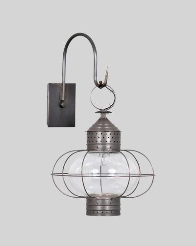 Scofield Lighting Collection image 1 of a New England Onion Wall Lantern Large made-to-order.  Shown in Bronzed Copper on Gooseneck bracket.