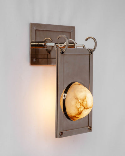 M.Fisher Collection image 1 of a Nima Sconce made-to-order.  Shown lit in German Silver with White leather wrap and fabric wire.