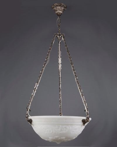 Vintage Collection image 1 of a Opaline Glass Chandelier with Foliate Design antique.