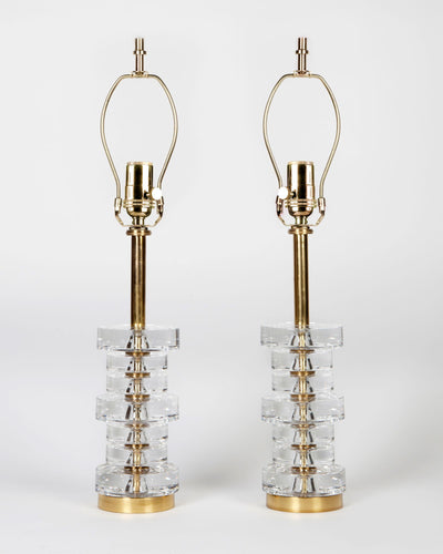 Vintage Collection image 1 of a pair of Orrefors Glass Disc Lamps antique.