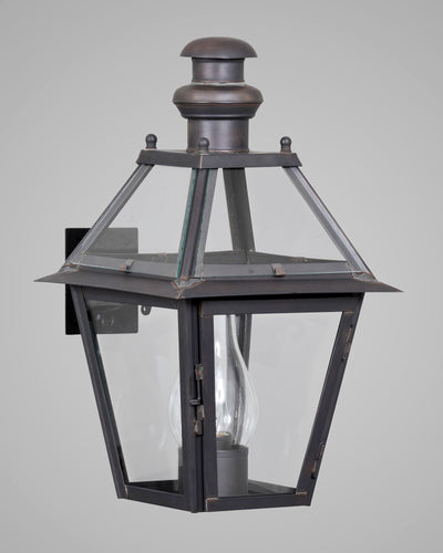Scofield Lighting Collection image 1 of a Philadelphia Exterior Wall Lantern Small made-to-order.  Shown in Bronzed Copper.