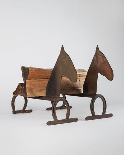 Vintage Collection image 1 of a pair of Rustic Horse Andirons antique in a Original Rustic Iron finish.