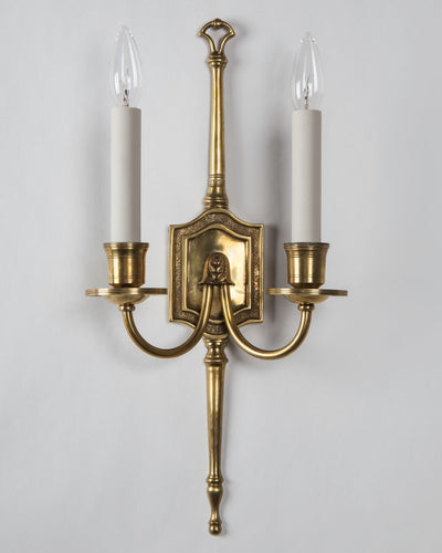 Vintage Collection image 1 of a pair of Shieldback Sconces antique in a Original Polished Aged Brass finish.