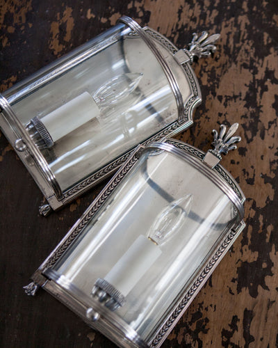 Vintage Collection image 1 of a pair of Silverplate Caldwell Lantern Sconce antique in a Original Silverplate finish.