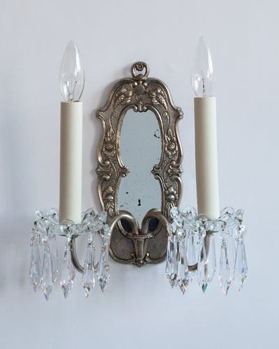 Vintage Collection image 1 of a pair of Silverplate Mirrorback Sconces antique.