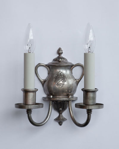 Vintage Collection image 1 of a pair of Silverplate Sconces with Insignia antique.