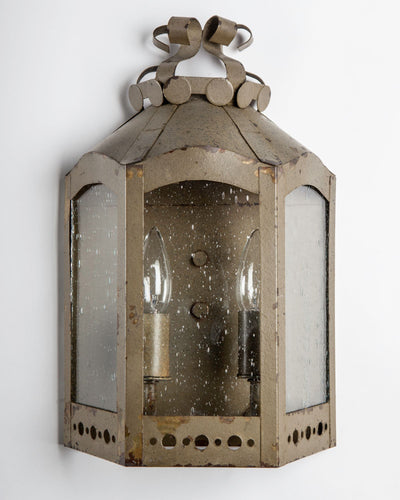 Vintage Collection image 1 of a Tole Exterior Wall Lantern with Seeded Glass Panels antique.