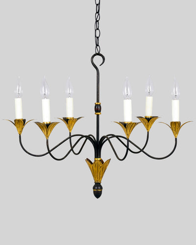 Scofield Lighting Collection image 1 of a Tulip Leaf Chandelier Small made-to-order.  Shown in Aged Tin with Yellow Gold Leaf.