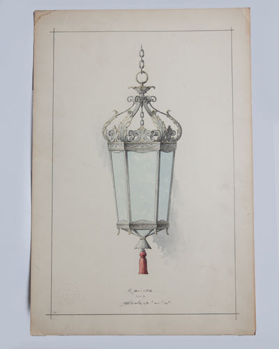 Vintage Collection image 1 of a Watercolor of Wrought Iron Lantern antique.