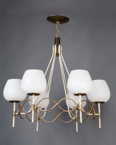 Vintage Collection image 1 of a White and Brass Hoop Chandelier antique.