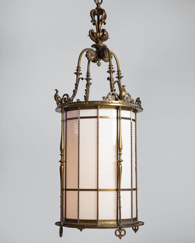Vintage Collection image 1 of a Wrought Bronze Lantern with Opal Glass antique.