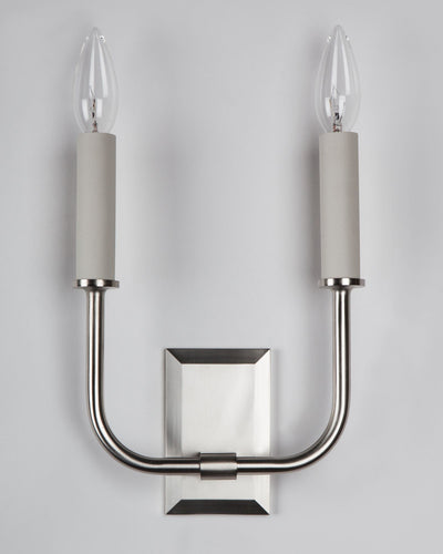Remains Lighting Co. Collection image 1 of a Aloysius Twin Sconce made-to-order.  Shown in Satin Nickel.