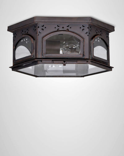 Scofield Lighting Collection image 1 of a Arched Window Exterior Flush Mount Small made-to-order.  Shown in Bronzed Copper with clear glass.